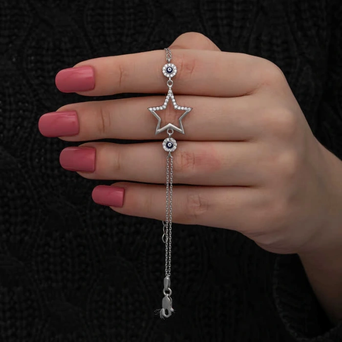 Byhodi 925 Ayar Gümüş Yıldız Nazarlı Kadın Bileklik T8652 (599599)