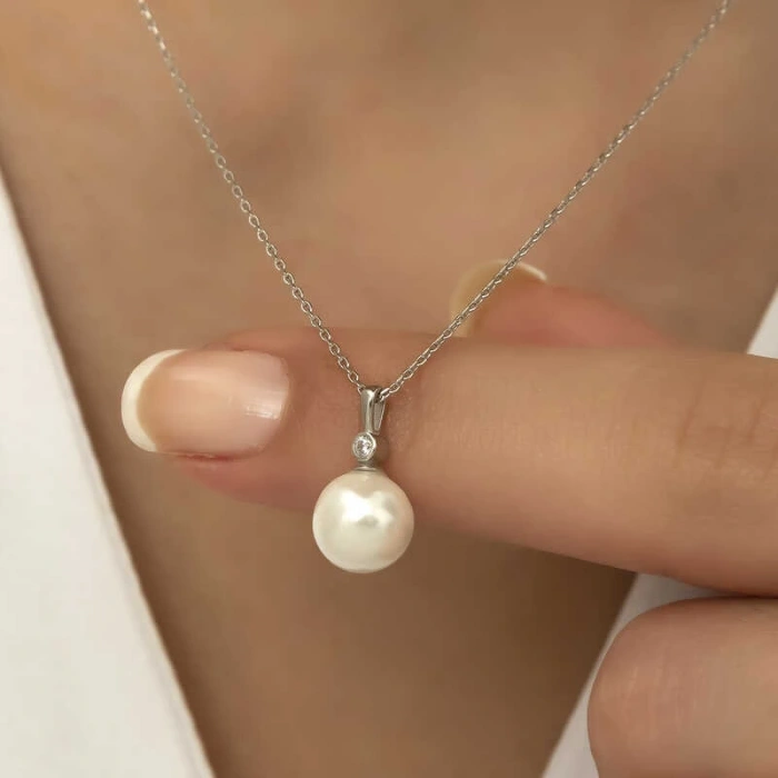 925 Ayar Gümüş Yuvarlak İnci Kadın Gümüş Kolye T5970 (599599)
