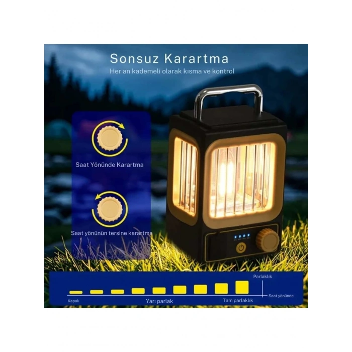Ampul Solar Şarj Edilebilir 12 Led 1 Rustikli Led Kamp Lambası