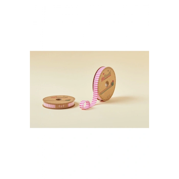 Biye Kalın Çizgili Katlı F02 Pembe 2 cm 25 Metre %65 Koton %35 Polyester