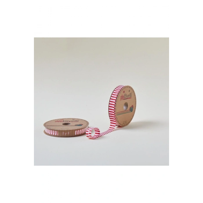 Biye Kalın Çizgili Katlı F03 Kırmızı 2 cm 25 Metre %65 Koton %35 Polyester