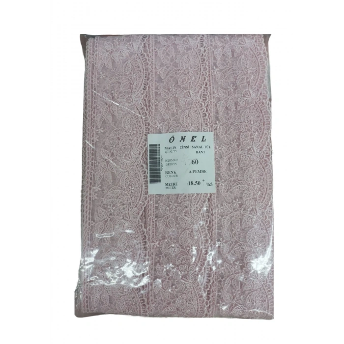 Dantel Polyester Sanal Tül Bant Açık Pembe 18,50 Metre En 6 cm ON-60-P