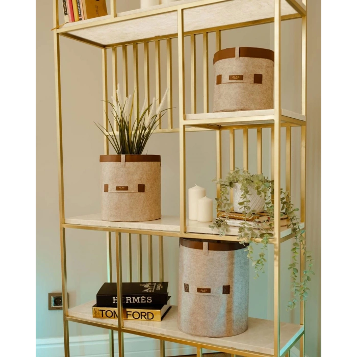 Deri Şeritli Yuvarlak Çok Amaçlı Düzenleyici Organizer Kutu Keçe Sepet (mini) 03822