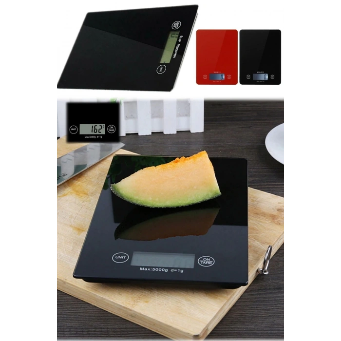 Dijital Mutfak Tartısı - 5 Kg Kapasite, 1 Gram Hassasiyet, Şık Siyah Cam Tasarım