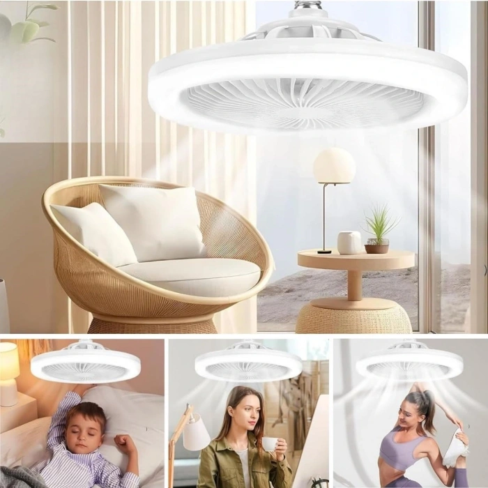 E27 Duylu 3 Farklı Işık Modlu ve 3 Seviye Fan Güçlü Uzaktan Kumandalı, Sessiz Kullanımlı, Kolay Kurulumlu,Led Işıklı Tavan Pervane Vantilatörü