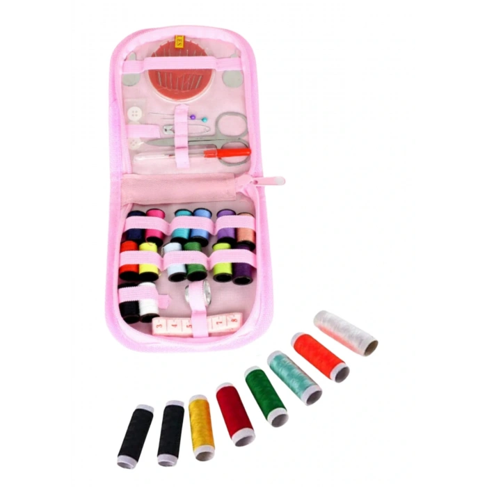 İplik Set Fermuarlı Plastik Dikiş Seti Pembe