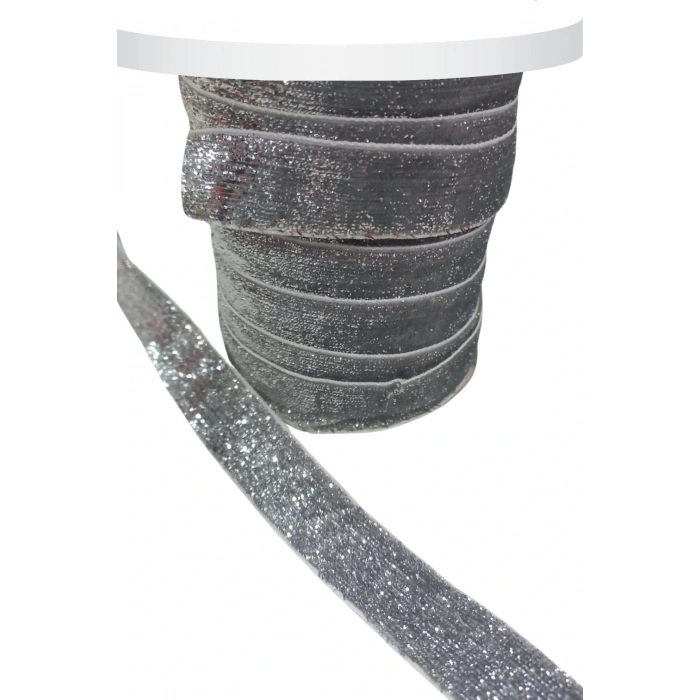 Kadife Kurdele Simli 2 cm Gümüş 10 Metre