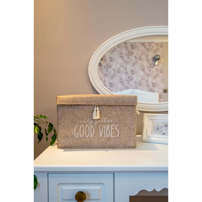 Kapaklı Püskül Detaylı Düzenleyici Çok Amaçlı Organizer Keçe Sepet (mini) - 03495