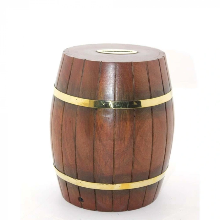 Byhodi Pirinç Ahşap Fıçı Kumbara 18 Cm (Esk-WB536) (599599)