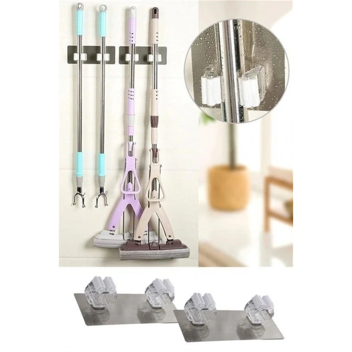 Pratik Organizer 4lü Yapışkanlı Fırça Paspas Mop Fırça Sabitleyici Ergonomik Alet Aparatı