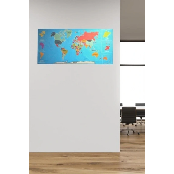 Renkli Atlas Dünya Haritası Manyetik Yapıştırıcı Gerektirmeyen Duvar Stickerı 118 CM * 56 CM