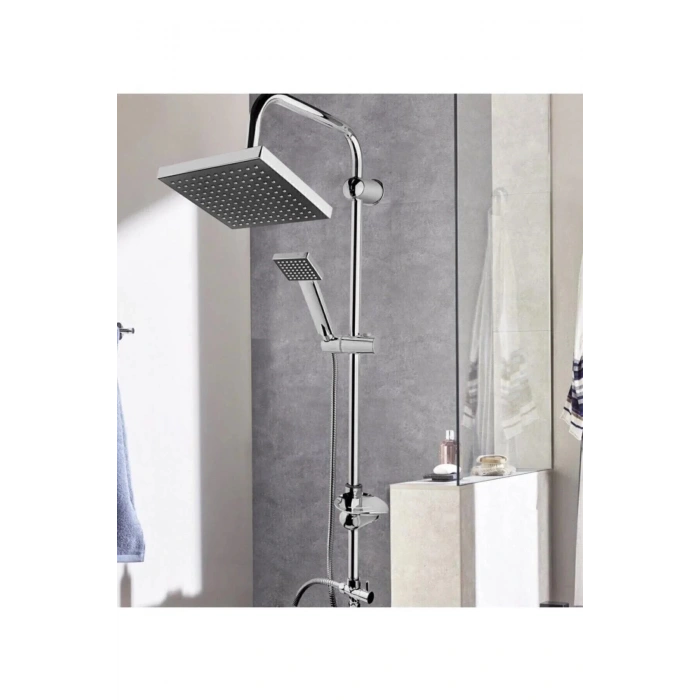 Robot Tepe Duş Sistemi Yağmurlama Duş Seti Krom Siyah Kare