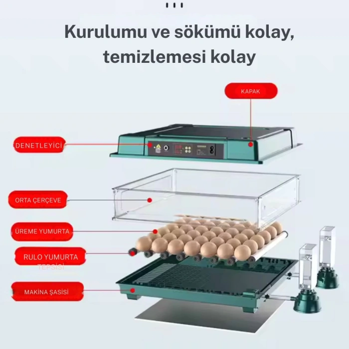 Slim Model 130 Yumurtalık Tam Otomatik Kuluçka Makinesi Gün Sayaçlı Yedek Motorlu