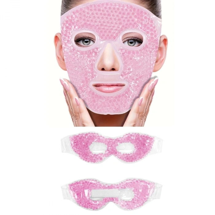 Terapi Jel Boncuklu Yüz Ve Göz Maskesi Seti Pembe Sıcak Ve Soğuk Kullanım