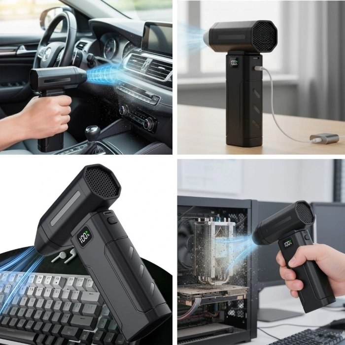 USB Şarjlı Güçlü Hava Üflemeli Toz Temizleyici Araç İçi, Klavye, PC ve Elektronik Cihaz Temizlik Cihazı X8 Jetfan