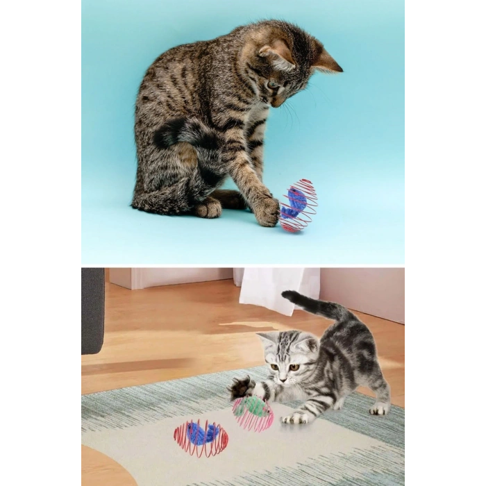 Yaylı Metal Fareli Kafes Kedi Oyun Topu Sıçrayan Spiral Kedi Topu