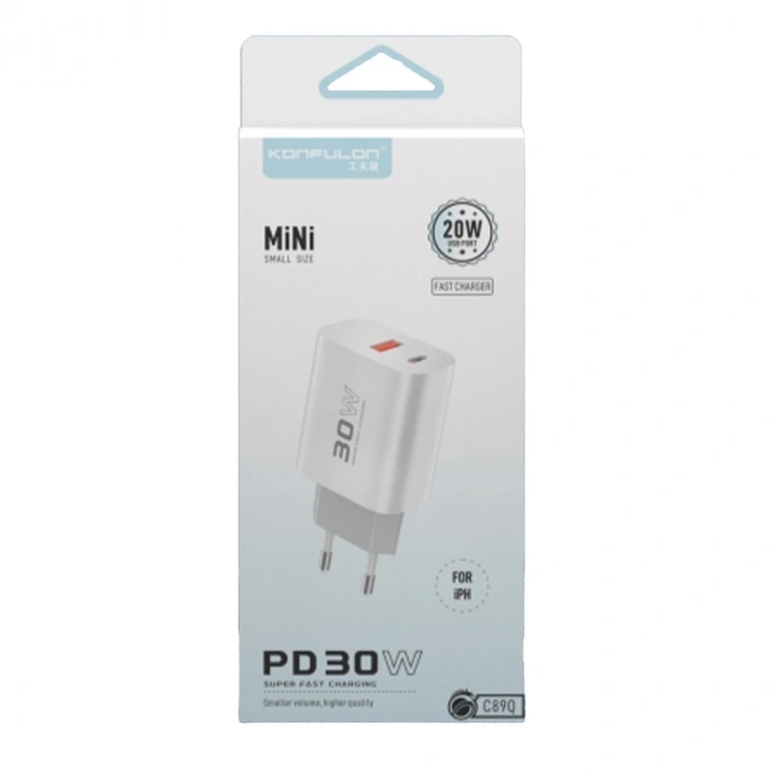 C89Q 1 Adet 30w Type-c Ve 1 Adet 22.5w Usb Çıkışlı Ekstra Dl49 1m Usb To Type-c Kablolu Pd Şarj Cihazı - Beyaz