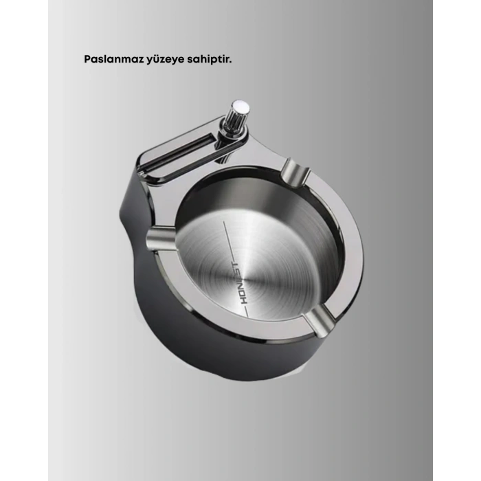 Çakmaklı Küllük Paslanmaz Metal Yuvarlak Tasarım