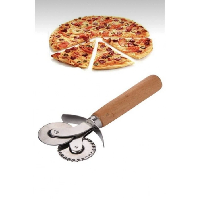 Çift Başlıklı Ahşap Saplı Pizza Kesici Hamur Kesici (599)
