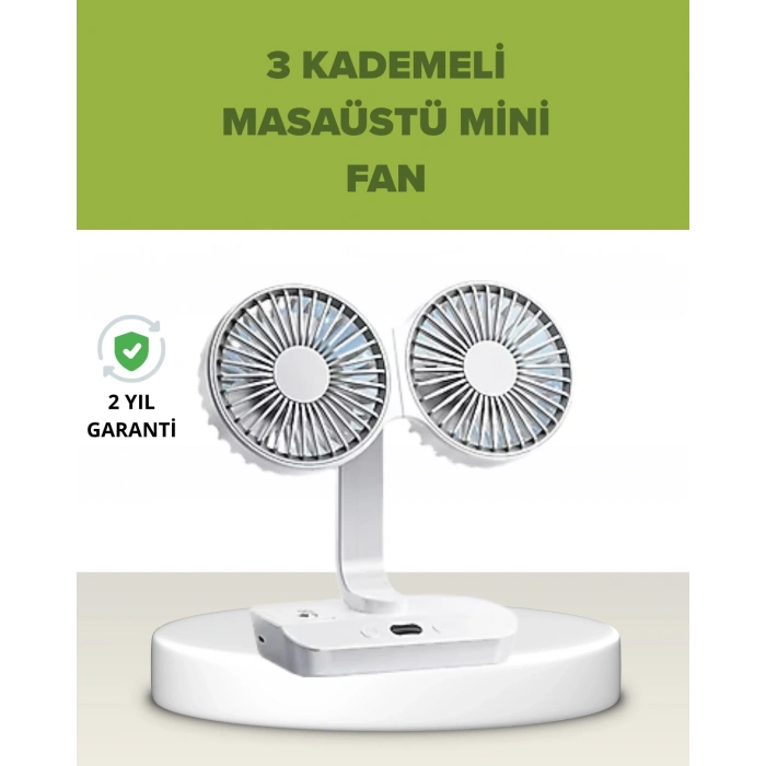 Çift Kafalı Masaüstü Ve Duvar Tipi Sessiz Usb Şarjlı Fan