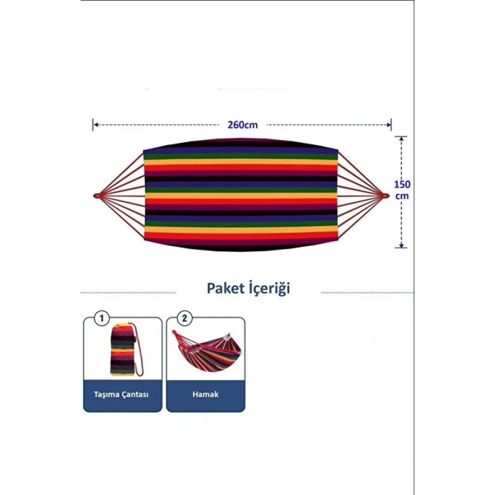 Çift Kişilik Xl 260x150cm Kolay Kurulabilir Kanvas Hamak Çantalı