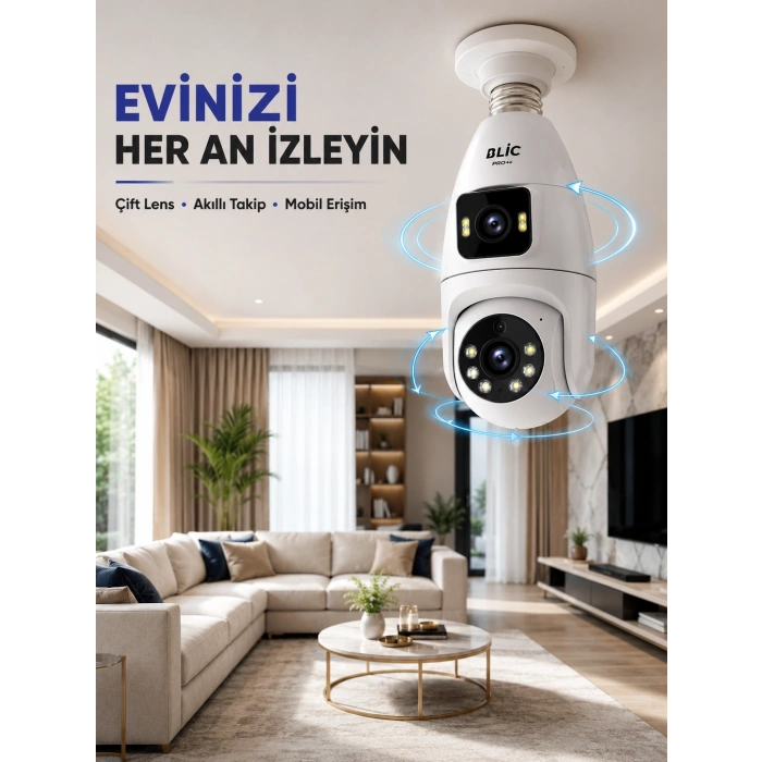 Çift Lens Wi-fi Ampul Kamera Ve Mobil Kontrol Yüksek Çözünürlüklü
