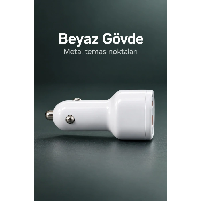 Çift Portlu Beyaz Oto Şarj Adaptörü