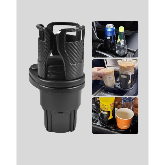 Çiftli Araba Bardak Tutucu Karbon Fiber Görünümlü 360° Ayarlı