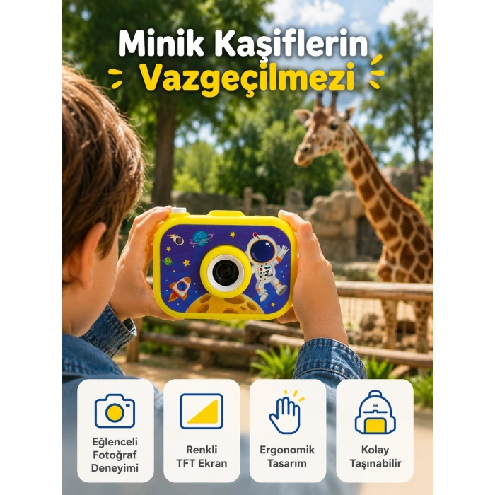 Çocuk Dijital Kamera Hd Fotoğraf Ve Video Çekimi 2.0 İnç Tft Ekran Type-c Şarjlı Mini Tripodlu