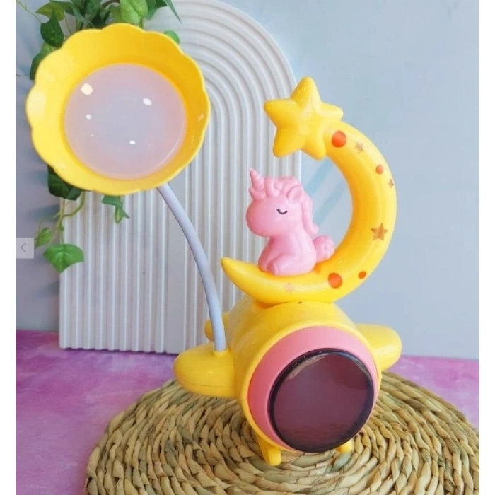 Çocuk Odası Ay Ve Unicorn Desenli Gece Lambası
