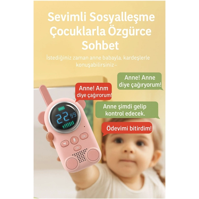 Çocuklar Için Kamp Yürüyüş El Telsizi Şarj Edılebılır 3km Menzil Pembe