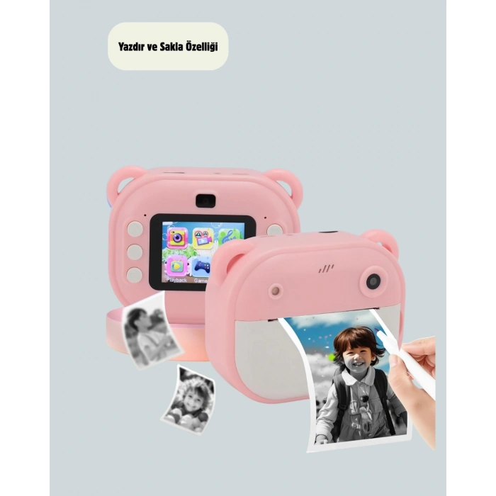 Çocuklar İçin Şipşak Yazıcı Kamera 24mp Hd Çift Lensli Termal Baskılı