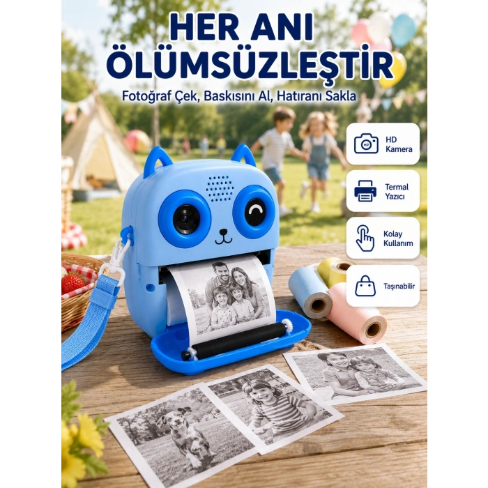 Çocuklar İçin Termal Baskılı Dijital Fotoğraf Makinesi Ön Ve Arka Kameralı