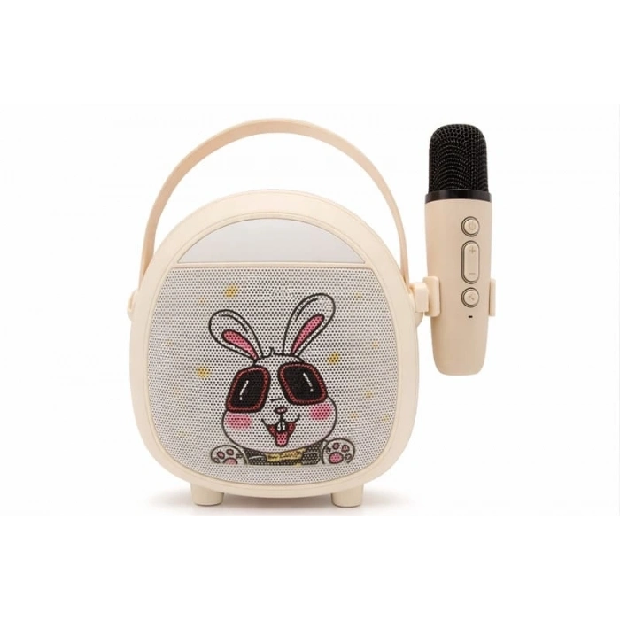 Çocuklara Özel Retro Tasarımlı Bluetooth Karaoke Mikrofon Ve Ahşap Tripodlu – Beyaz