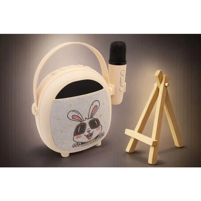 Çocuklara Özel Retro Tasarımlı Bluetooth Karaoke Mikrofon Ve Ahşap Tripodlu – Beyaz