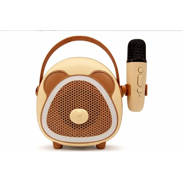 Çocuklara Özel Retro Tasarımlı Bluetooth Karaoke Mikrofon Ve Ahşap Tripodlu – Kahverengi