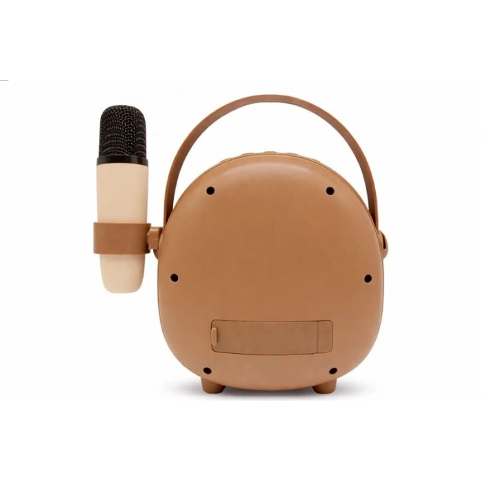 Çocuklara Özel Retro Tasarımlı Bluetooth Karaoke Mikrofon Ve Ahşap Tripodlu – Kahverengi