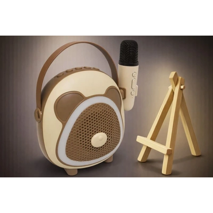 Çocuklara Özel Retro Tasarımlı Bluetooth Karaoke Mikrofon Ve Ahşap Tripodlu – Kahverengi