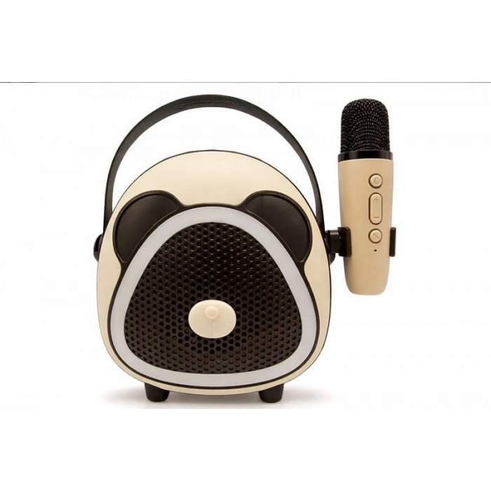 Çocuklara Özel Retro Tasarımlı Bluetooth Karaoke Mikrofon Ve Ahşap Tripodlu –koyu Kahverengi