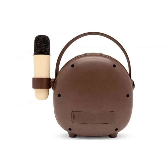 Çocuklara Özel Retro Tasarımlı Bluetooth Karaoke Mikrofon Ve Ahşap Tripodlu –koyu Kahverengi