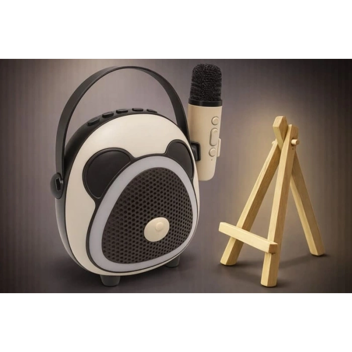 Çocuklara Özel Retro Tasarımlı Bluetooth Karaoke Mikrofon Ve Ahşap Tripodlu –koyu Kahverengi