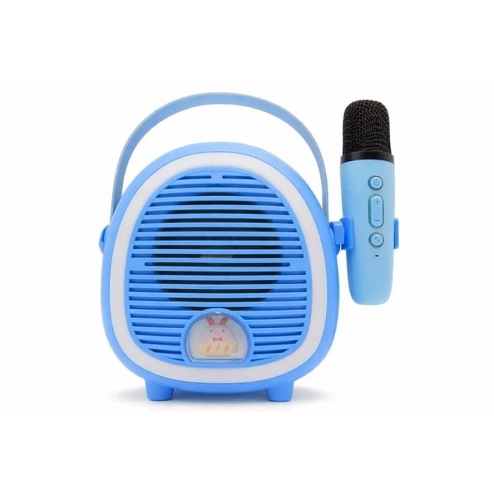 Çocuklara Özel Retro Tasarımlı Bluetooth Karaoke Mikrofon Ve Ahşap Tripodlu – Mavi