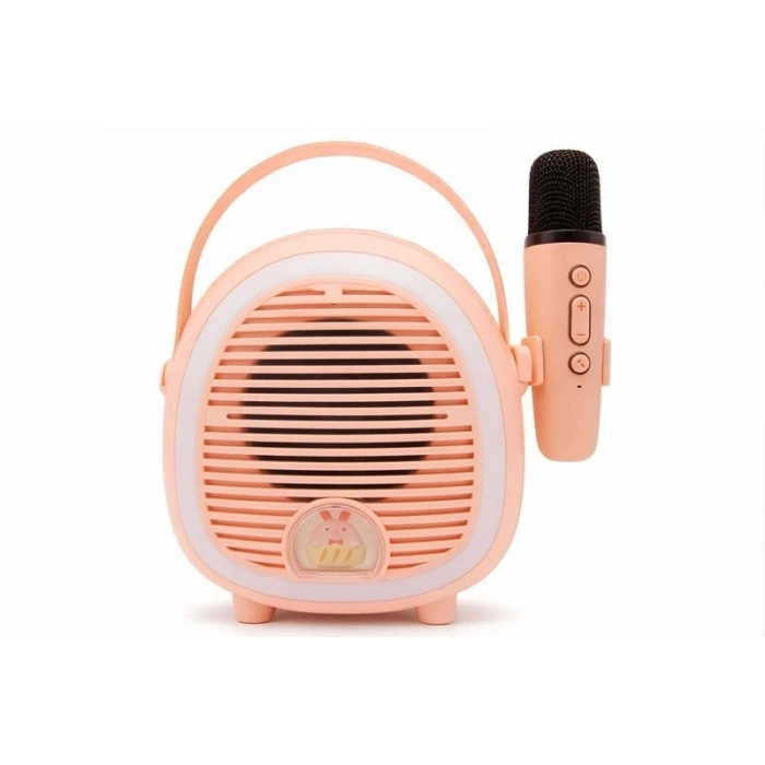 Çocuklara Özel Retro Tasarımlı Bluetooth Karaoke Mikrofon Ve Ahşap Tripodlu – Pembe
