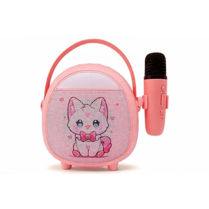 Çocuklara Özel Retro Tasarımlı Bluetooth Karaoke Mikrofon Ve Ahşap Tripodlu – Pembe
