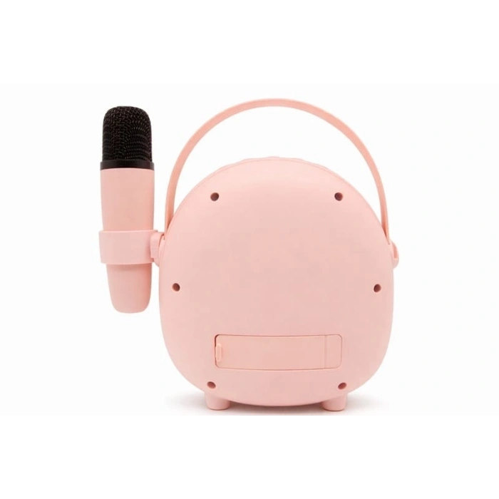 Çocuklara Özel Retro Tasarımlı Bluetooth Karaoke Mikrofon Ve Ahşap Tripodlu – Pembe