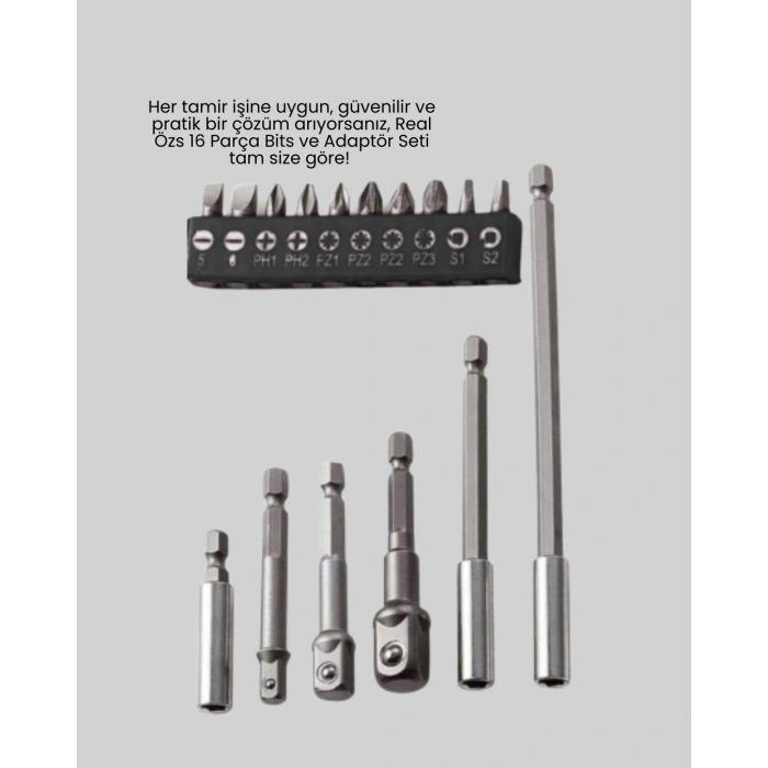 Çok Amaçlı 16lı Bits Uç Seti Dayanıklı Tornavida Adaptör