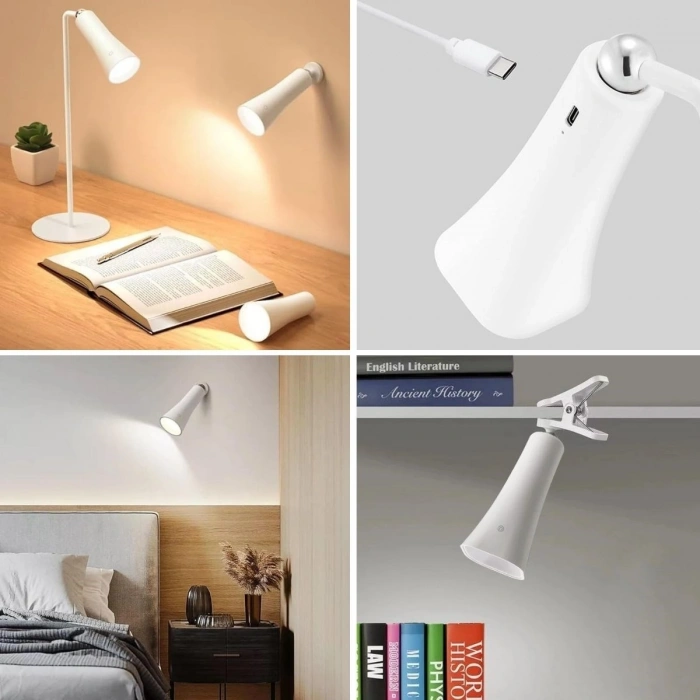 Çok Amaçlı Güçlü Manyetik Başlıklı 4’ü 1 Arada Portatif Beyaz LED Lamba Masaüstü, El Feneri, Duvara Asılabilir ve Mandallı Klipsli Işık