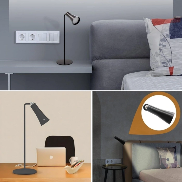 Çok Amaçlı Güçlü Manyetik Başlıklı 4’ü 1 Arada Portatif Siyah LED Lamba Masaüstü, El Feneri, Duvara Asılabilir ve Mandallı Klipsli Işık