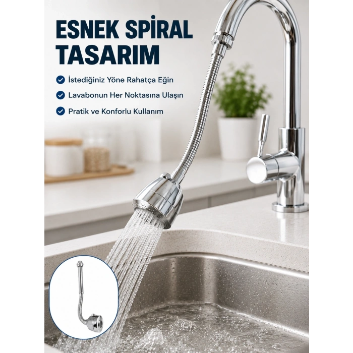 Çok Fonksiyonlu Musluk Uzatma Aparatı 360° Hareketli Krom Musluk Başlığı
