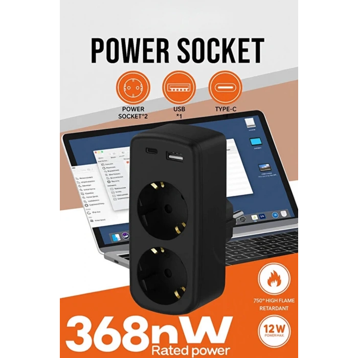 Çoklu Priz Yüksek Gerilim Korumalı 2’li Priz 1xusb 1xtype-c Çıkışlı Grup Priz Çoğaltıcı